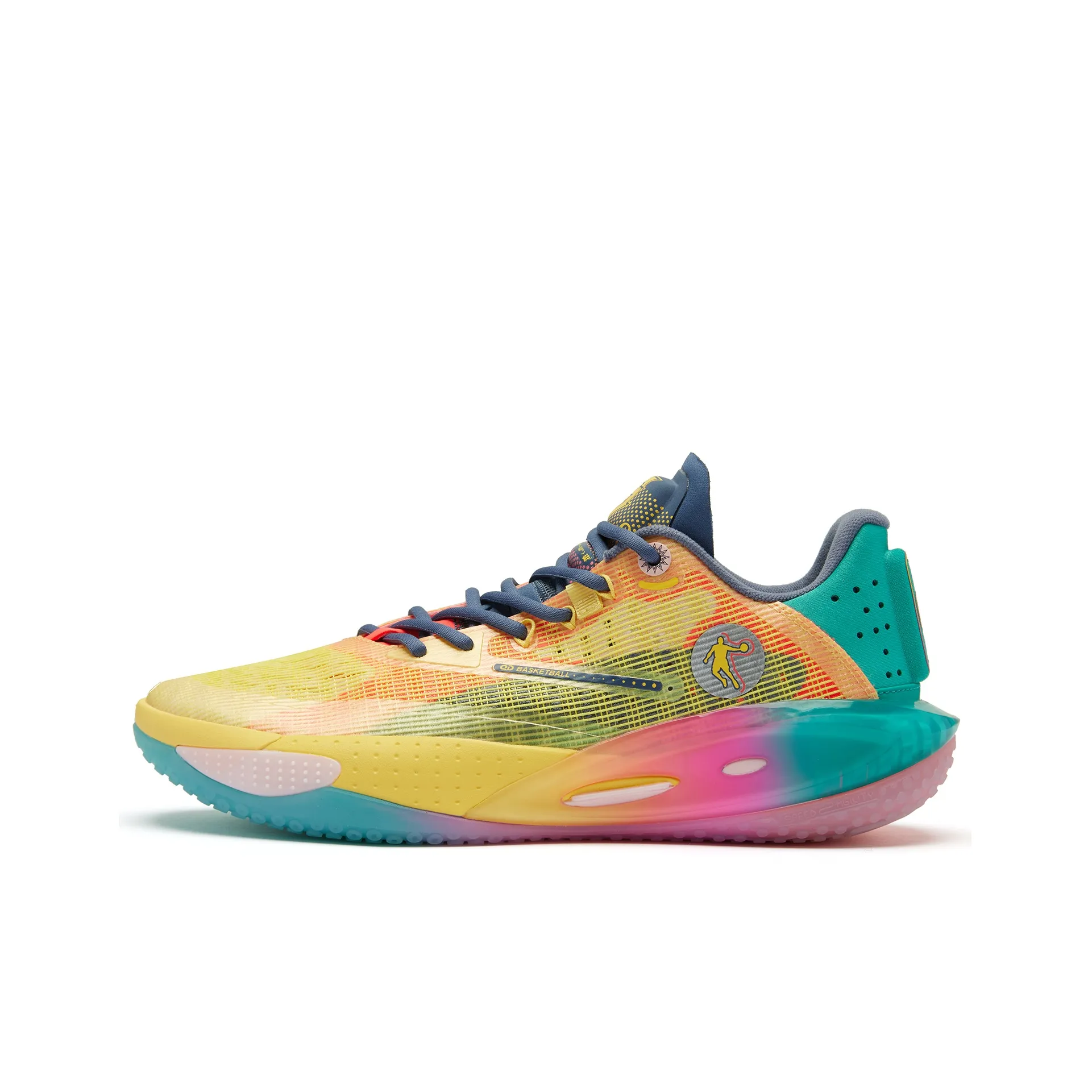 QIAODAN Sharp RISE Good Luck Cushioned Wear Resistant Lightweight Low Top Basketball Shoes Men's Yellow Blue