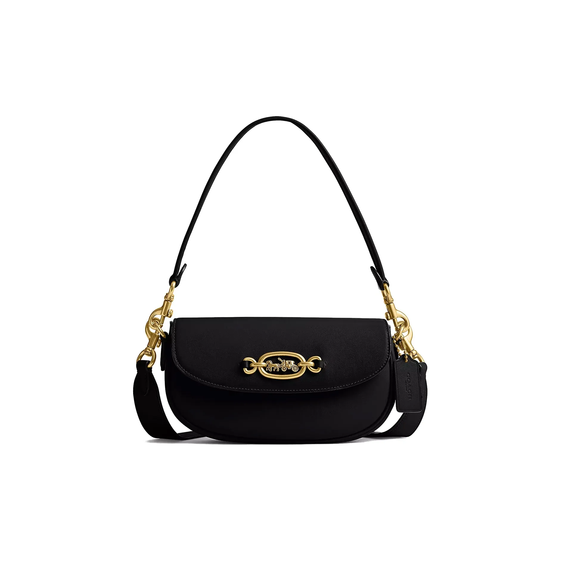 COACH Harley Cow Leather Saddle Bag Handbag, Shoulder Bag Women's Black