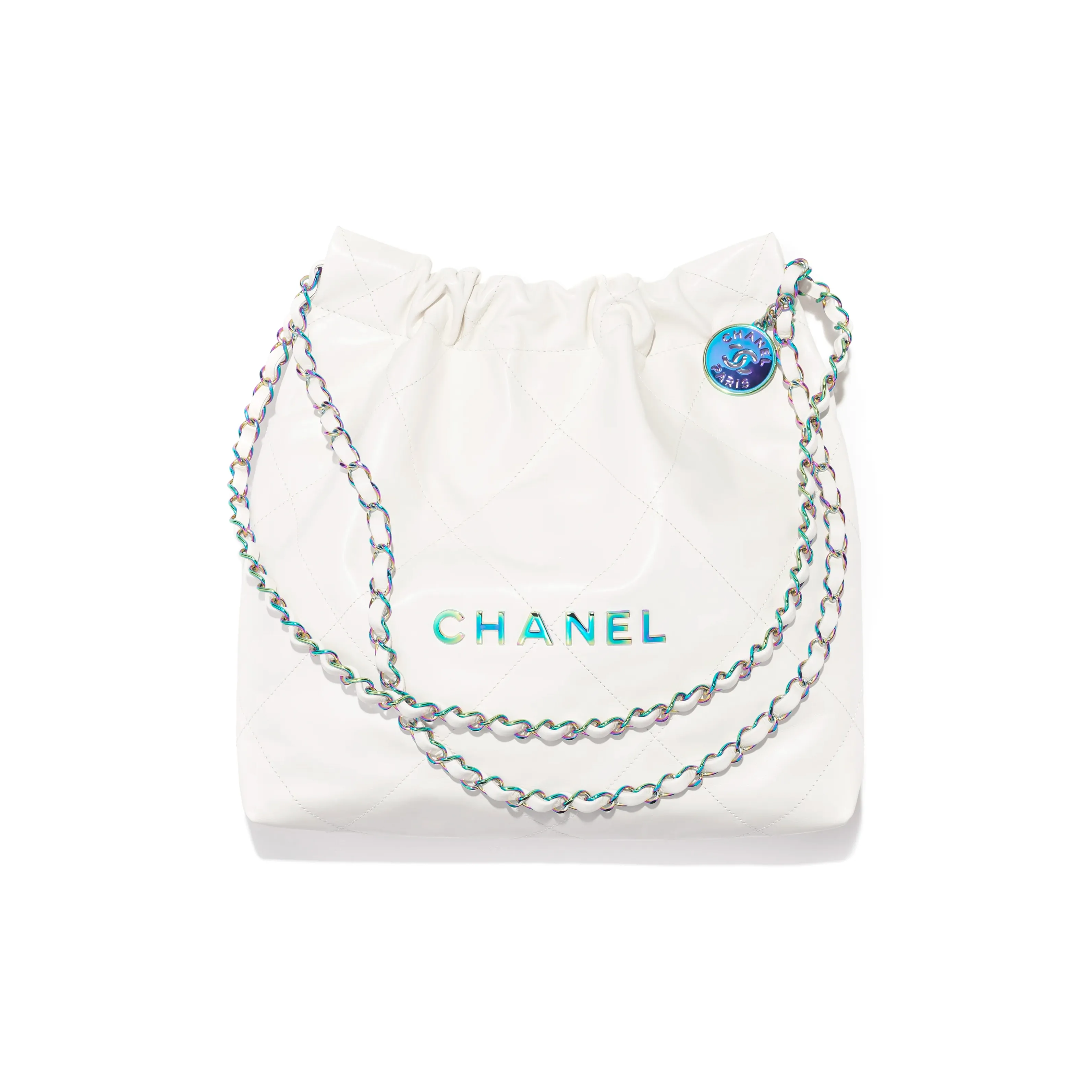 CHANEL 22Bag Shiny Calfskin Handbag, Shoulder Bag Small Size Regular Women's White