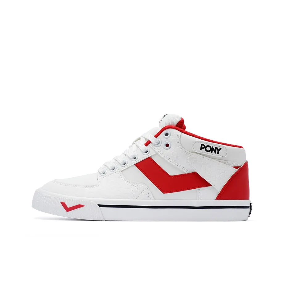 PONY Atop Wear Resistant Slip Resistant Low Top Skateboard Shoes Unisex White Red