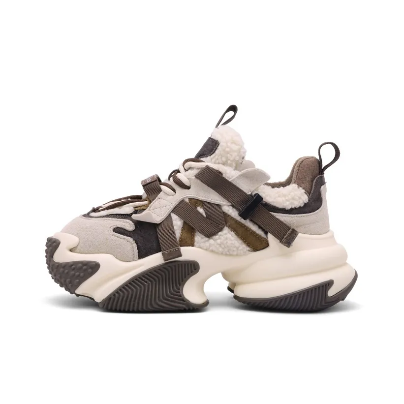 Mr.shang Термический Низкий Топ Кроссовки с Толстой Подошвой Женские Бежевые