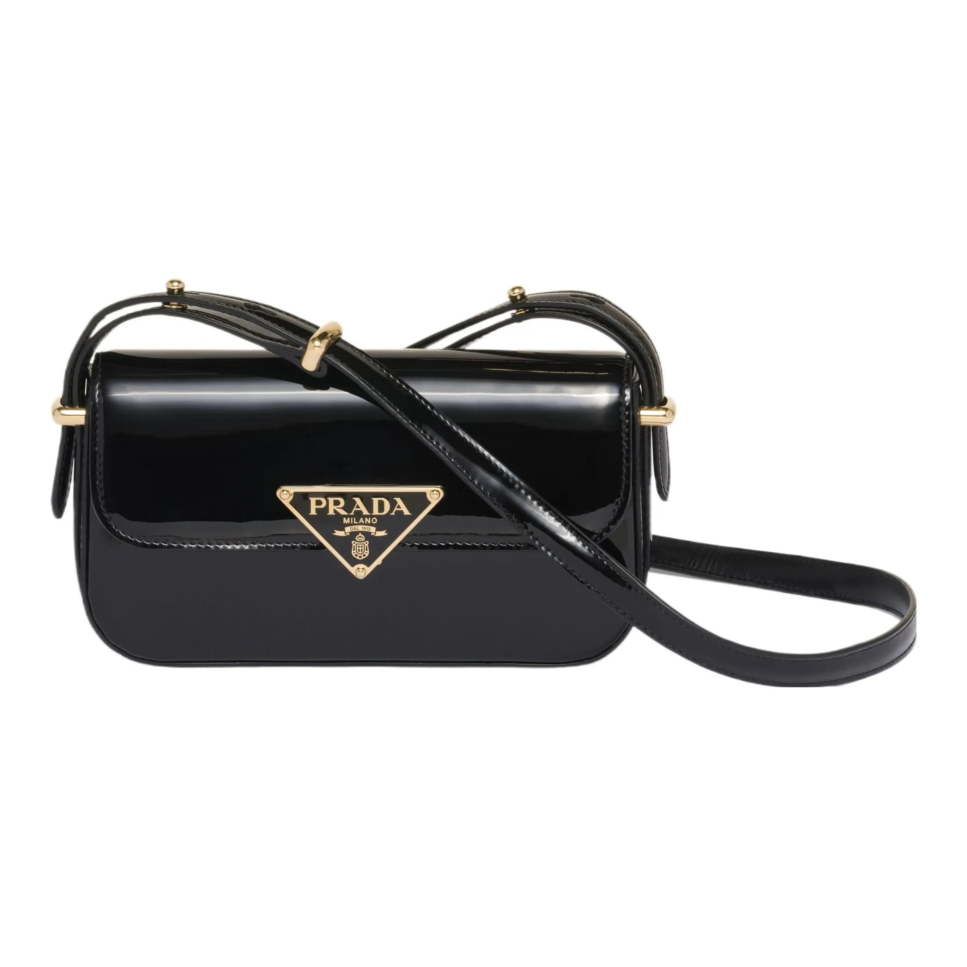 PRADA Patent Leather, Leather Crossbody Bag, Shoulder Bag Women's Black