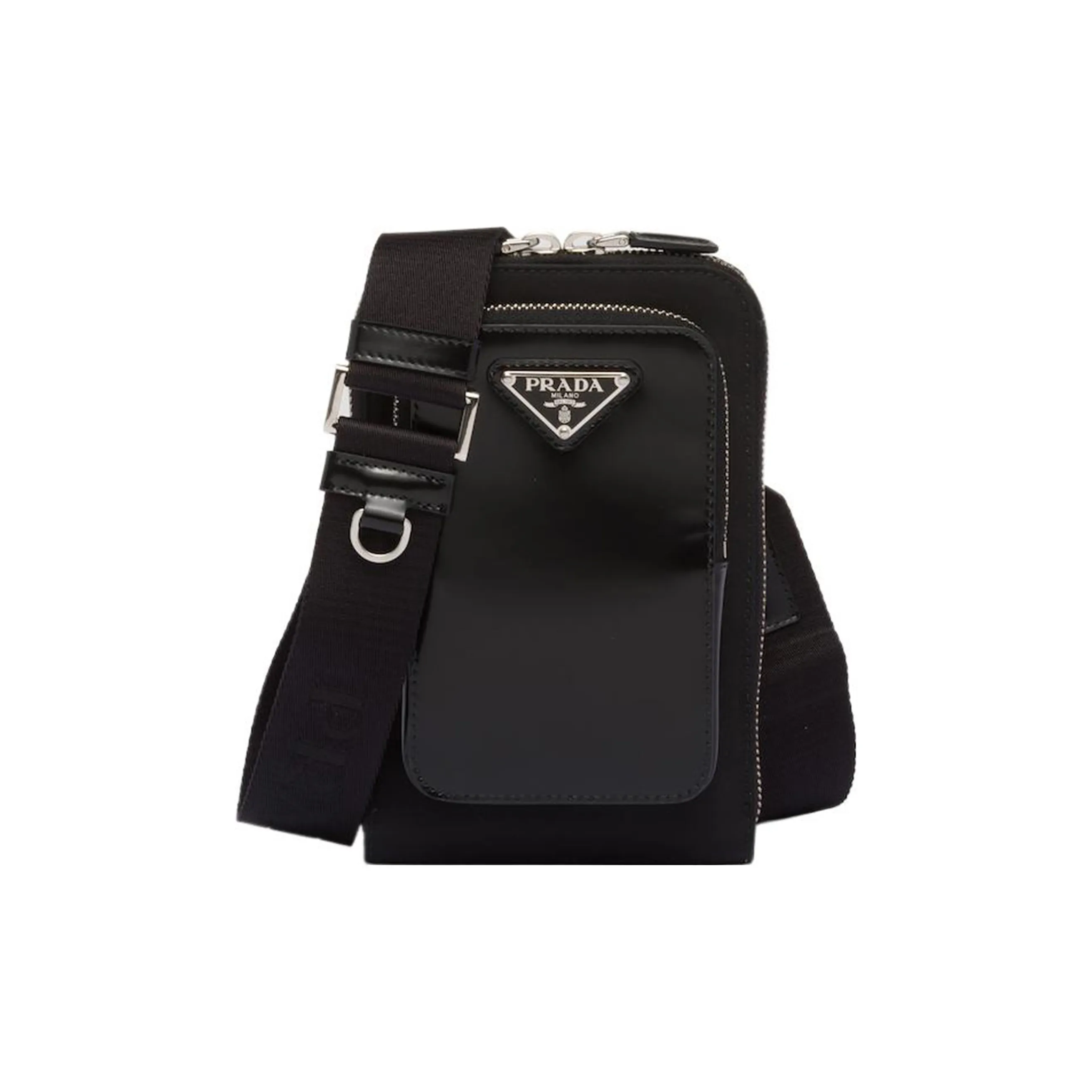 prada group Fabric With Leather One Shoulder Crossbody Cell Phone Pouch Regular Men's Black