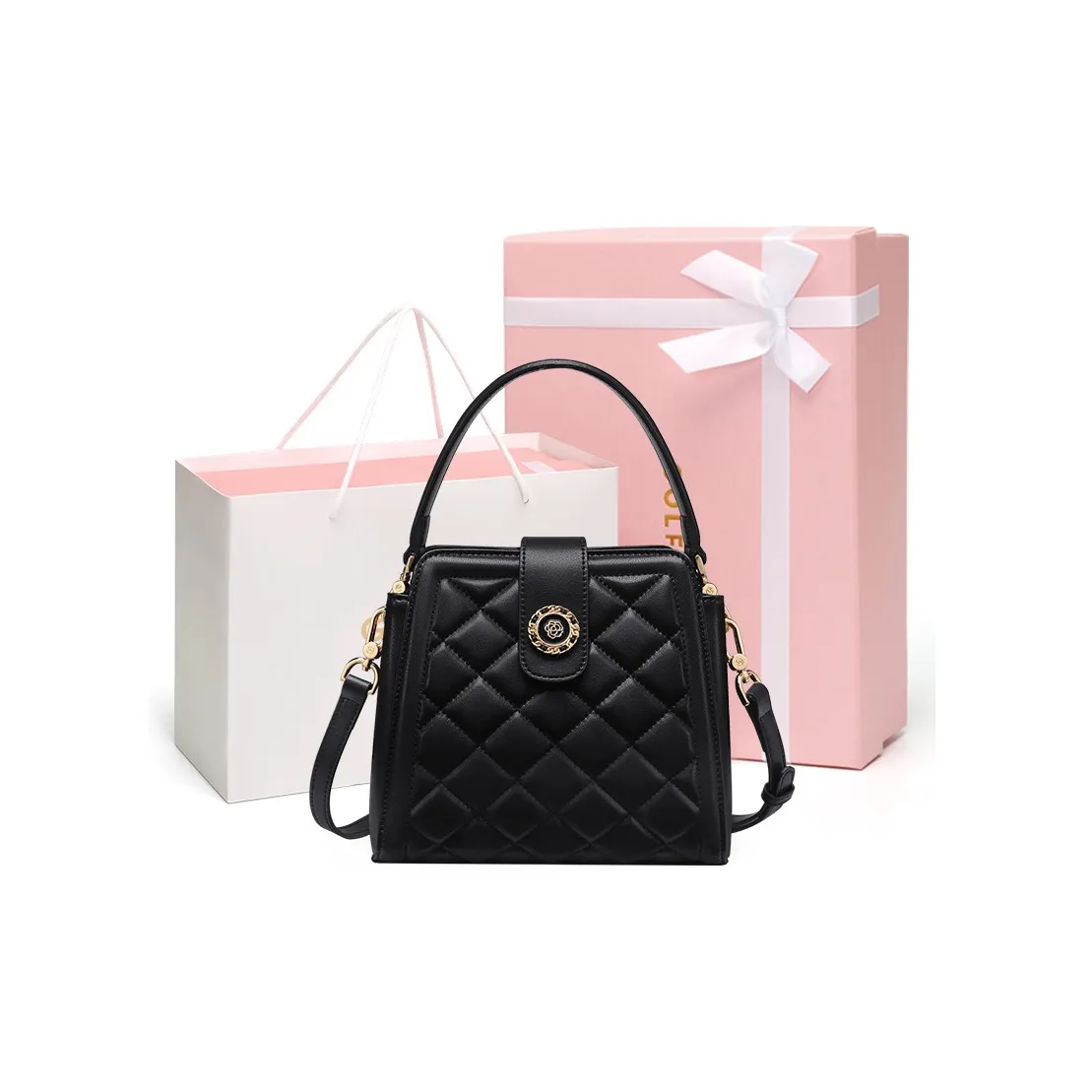 GOLF Synthetic Leather, Cow Split Leather Bucket Bag, Handbag, Shoulder Bag, Crossbody Bag Trumpets Women's Black