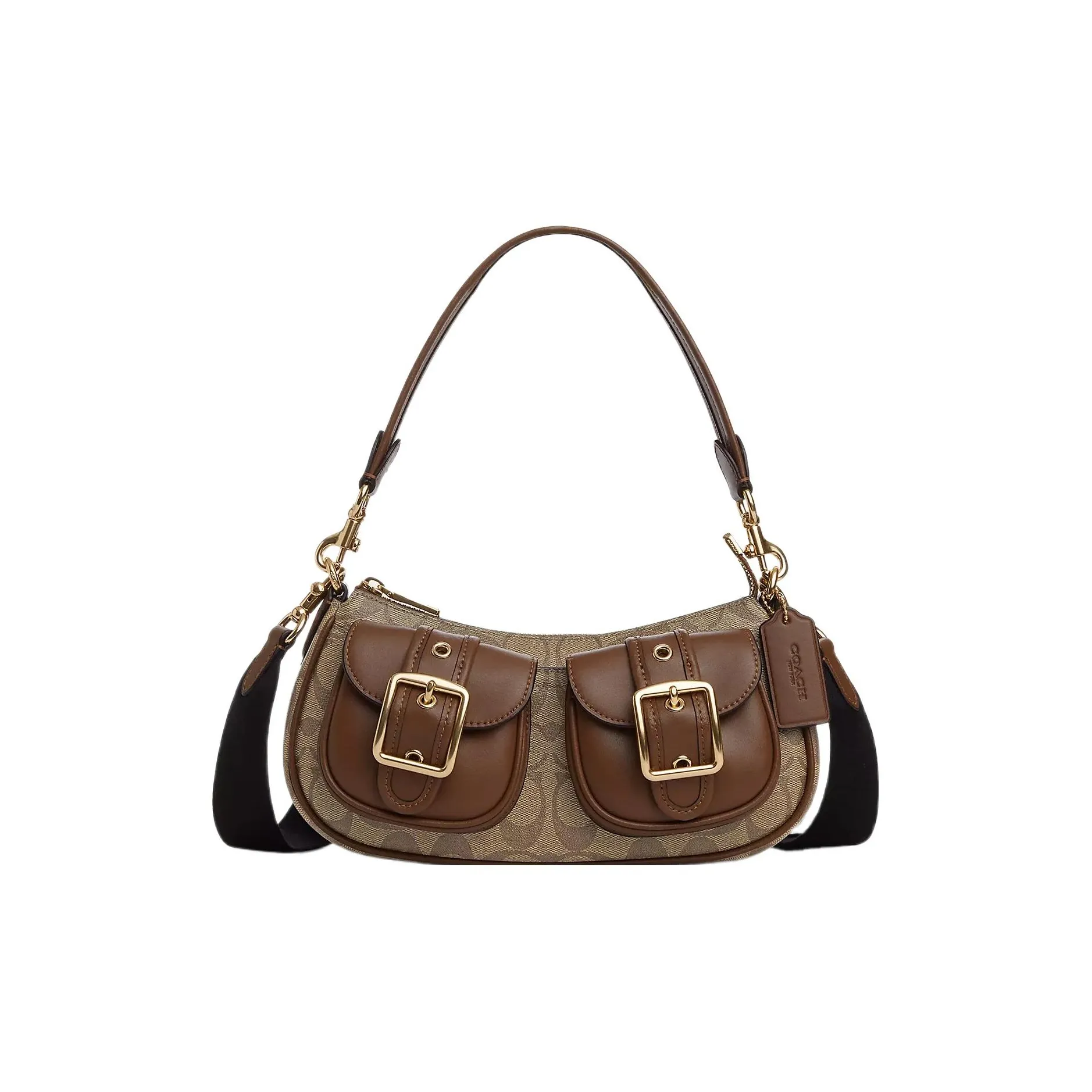 COACH Ashton Canvas With Leather Baguette Bag, Shoulder Bag, Crossbody Bag Medium Women's Umber