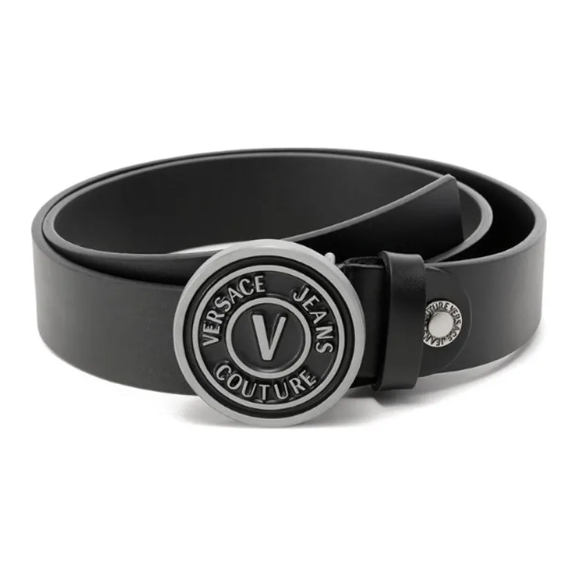 VERSACE JEANS COUTURE Buckle Vintage Trimmable Cow Leather Belts Men's Black Gray 3.5cm