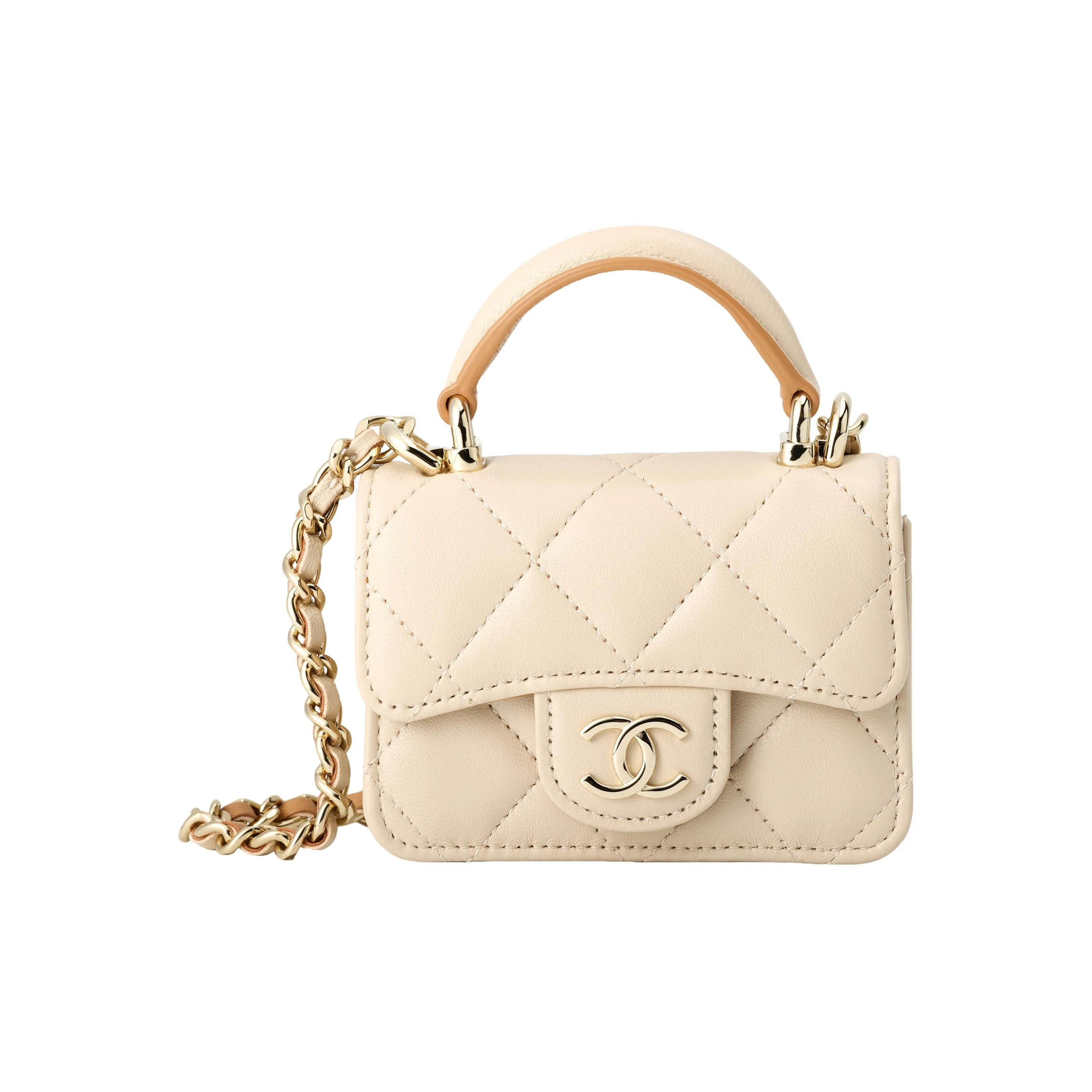CHANEL Sheepskin Coin Purse, Mini Bag, Handbag, Shoulder Bag, Crossbody Bag Mini Women's Beige Brown Multicolor