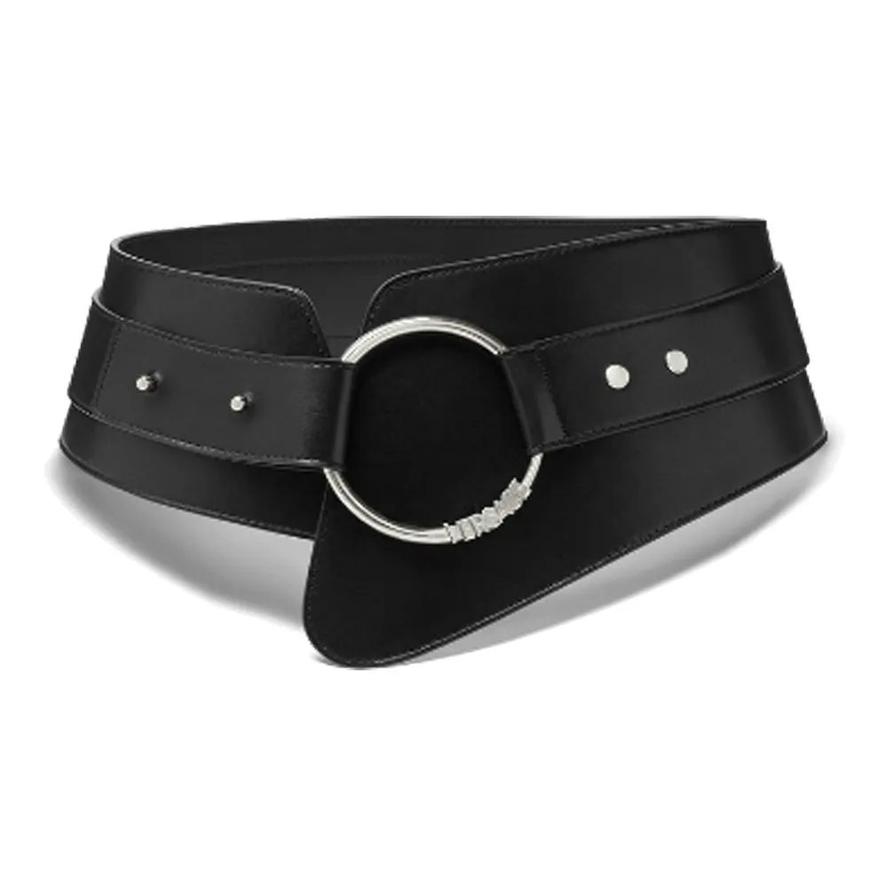 VERSACE High Rise Asymmetrical Leather Belts Women's Black Width 8.5 14.5cm