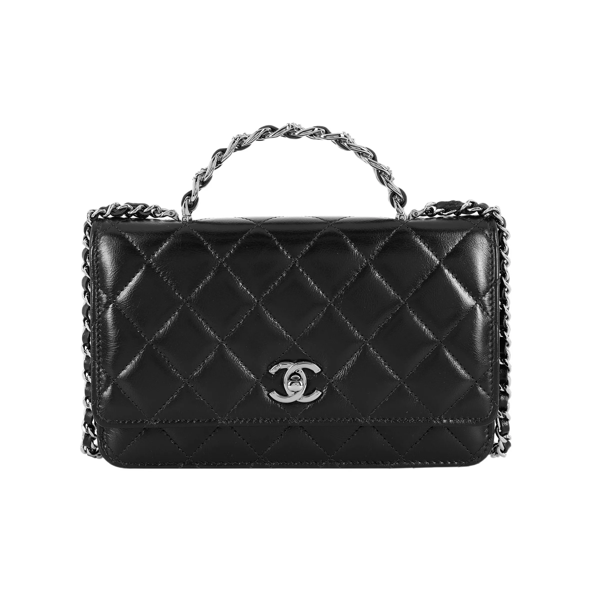 CHANEL Bright Color Wrinkle Calfskin Shoulder Bag, Crossbody Bag, Handbag Women's Black