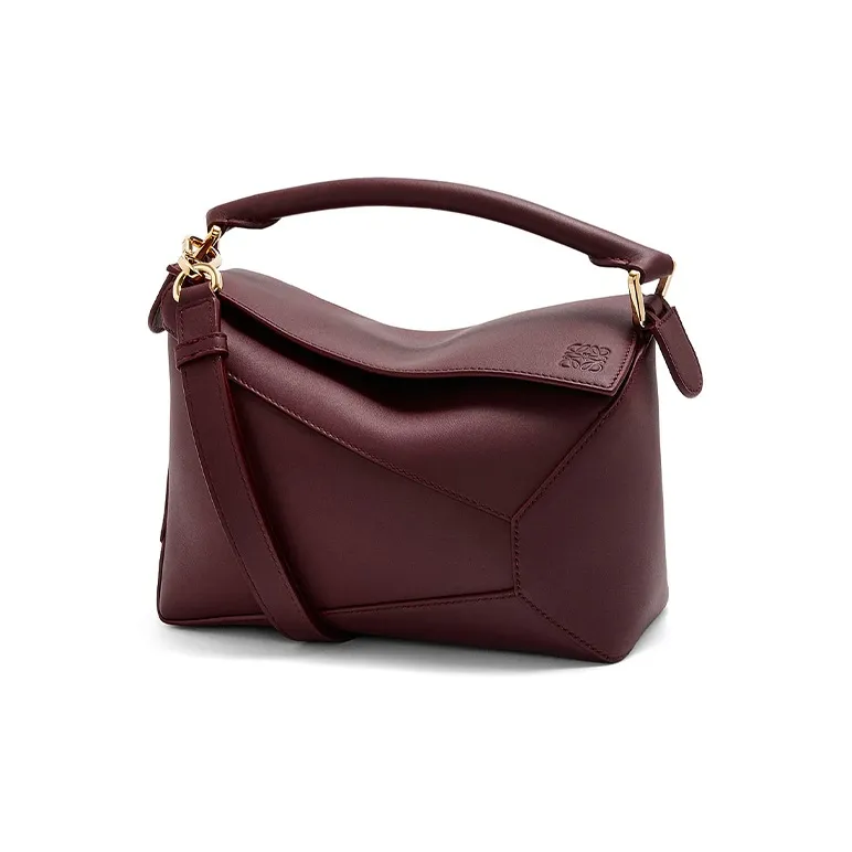 LOEWE Puzzle Cow Leather Handbag, Shoulder Bag, Crossbody Bag Trumpets Women's Dark Burgundy Red
