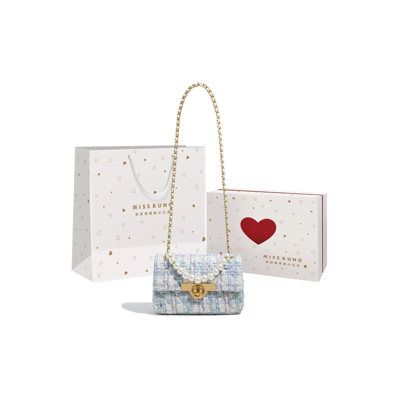 Miss Kung Crossbody Bags Colorful Plaid Herringbone Light Blue