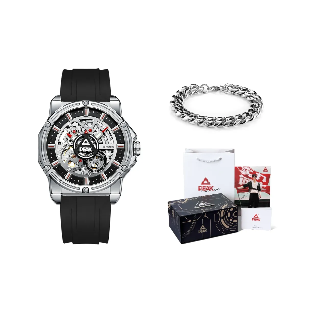 PEAK Challenger Collection Mechanical Movement Silicone Strap Watch Men's Watches Cut Out Dial