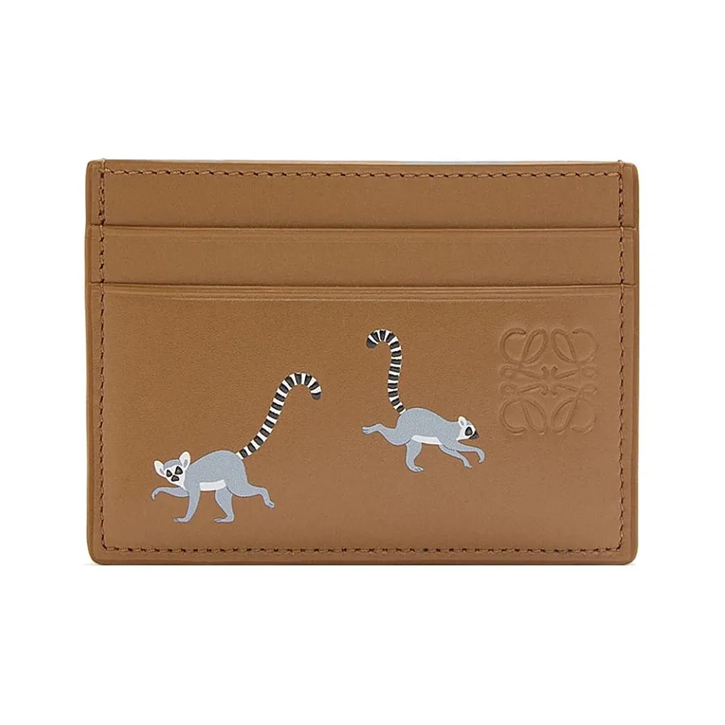 LOEWE Совместное издание Suna Fujita Коллаборация Сатин Коровья кожа Держатель для карт Женские Цвет дубовый коричневый