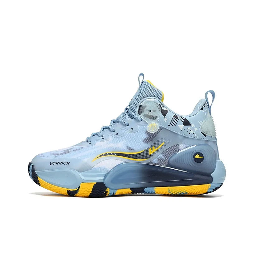 Warrior Mid Top Vintage Basketball Shoes Unisex Light Blue Yellow