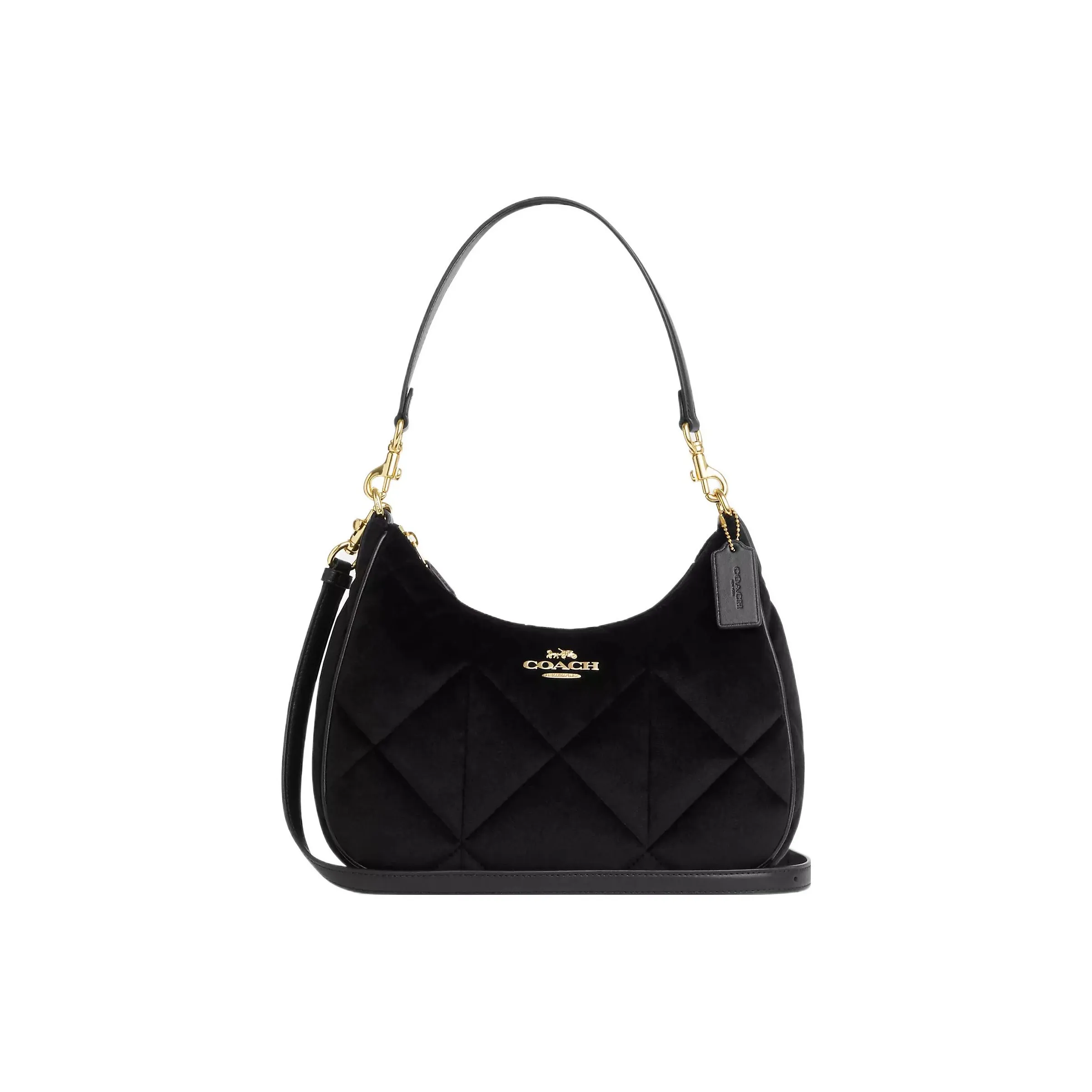 COACH Teri Velvet Leather Crescent Bag Shoulder Bag Crossbody Bag Large Size Women's Black