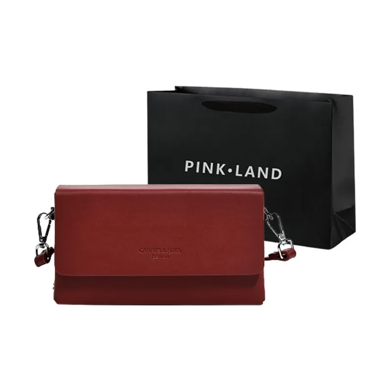 PINK·LAND ПУ (полиуретан) Маленькая квадратная сумка Модная сумка через плечо Стандартная Женская Бордовый Черный Белый