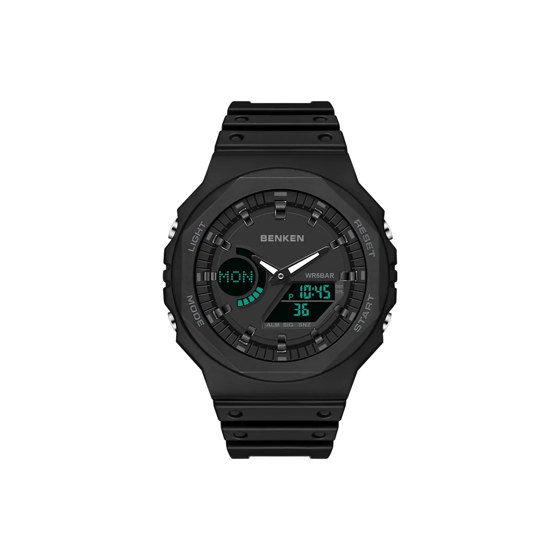 BENKEN Черный Warrior Электронные + Кварцевые Механические Часы Унисекс Черный Циферблат