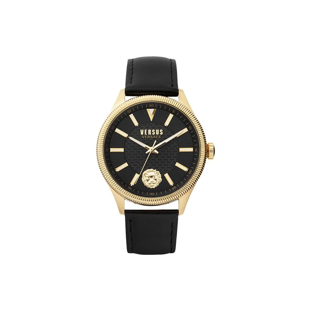 VERSACE VERSUS Креп Наручные часы Кварцевый механизм Коровья кожа Ремень Черный циферблат Мужские часы
