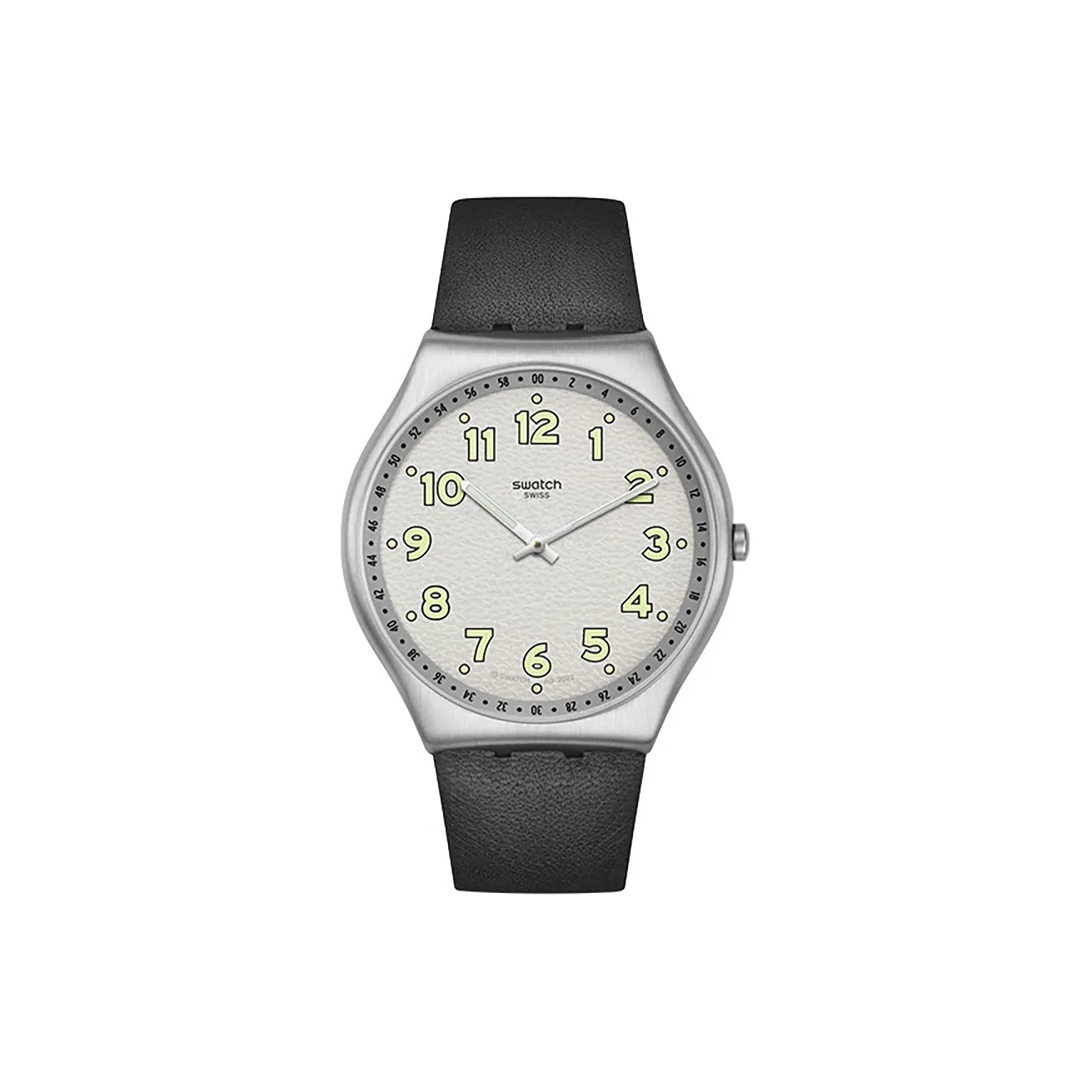 SWATCH Skin Irony Collection Кварцевый механизм Унисекс Часы 43 мм Белый циферблат Корпус из нержавеющей стали Ремешок из натуральной кожи