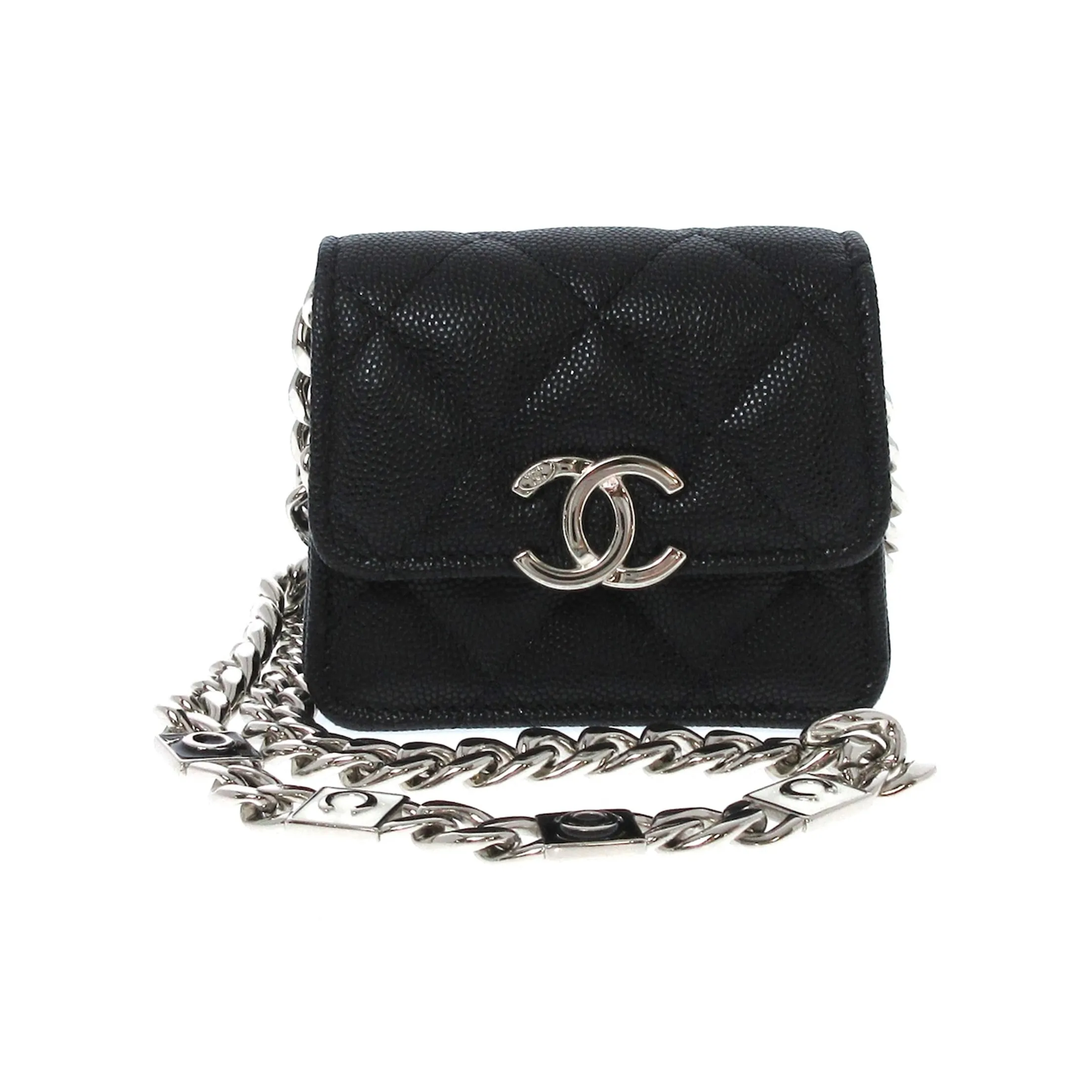 CHANEL Shiny Grain Embossed Caviar Calfskin Shoulder Bag, Crossbody Bag, Clutch Regular Women's Black