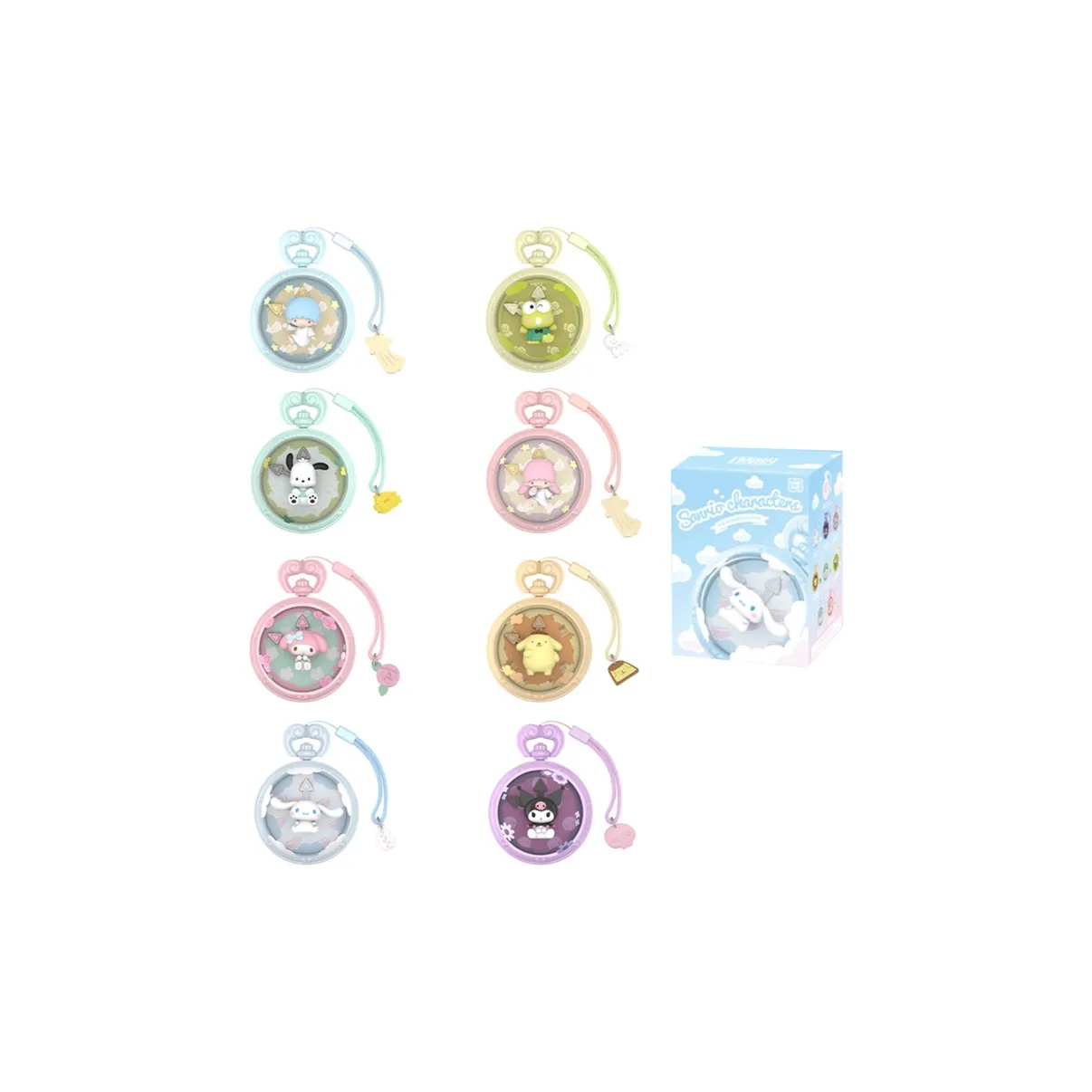 POP MART Sanrio Family's Beautiful Moments Collection Карманный часы Слепые коробки Один Mystery коробка Целая коробка 8 шт