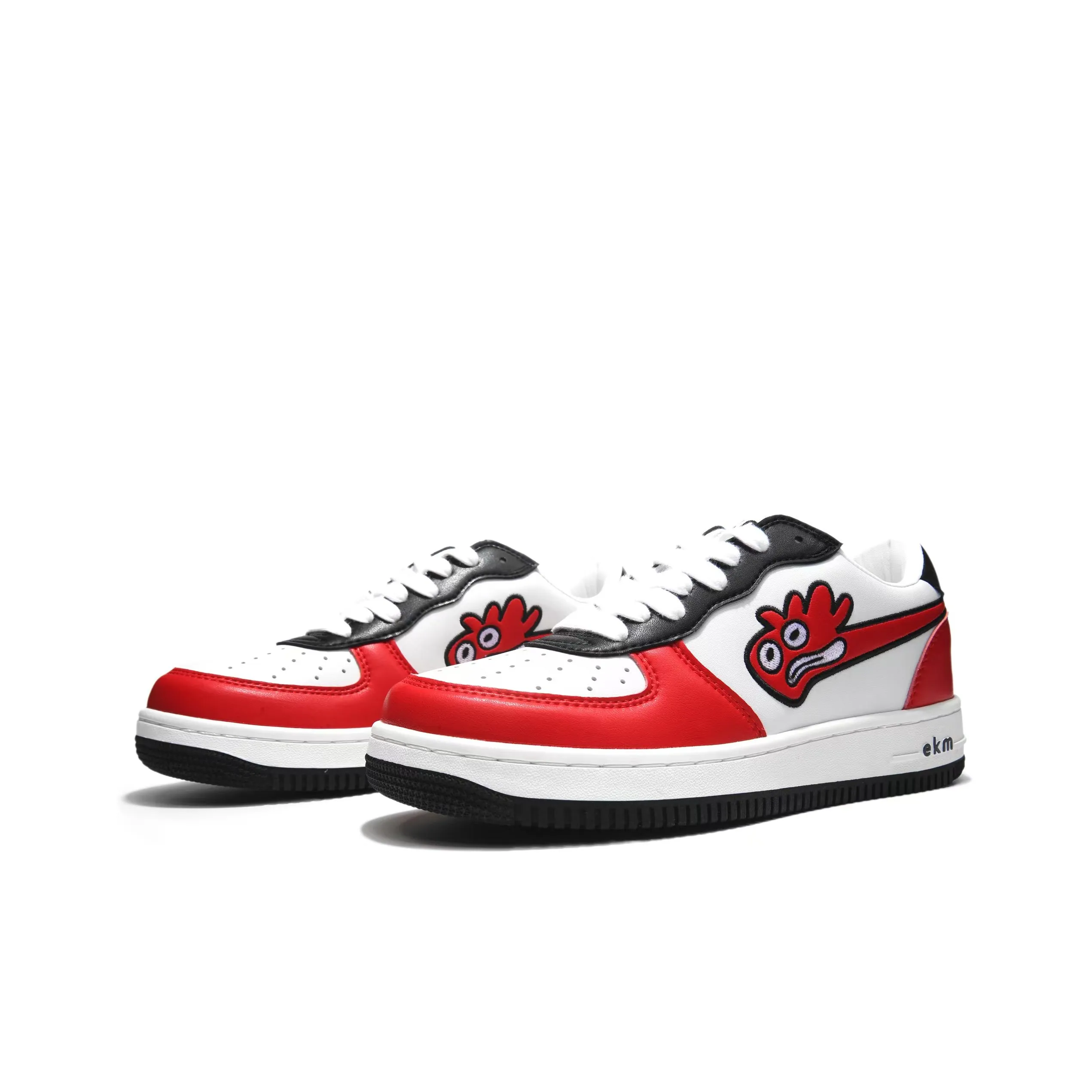 EKM Anti Slip Wear Resistant Low Top Skateboard Shoes Unisex White Red
