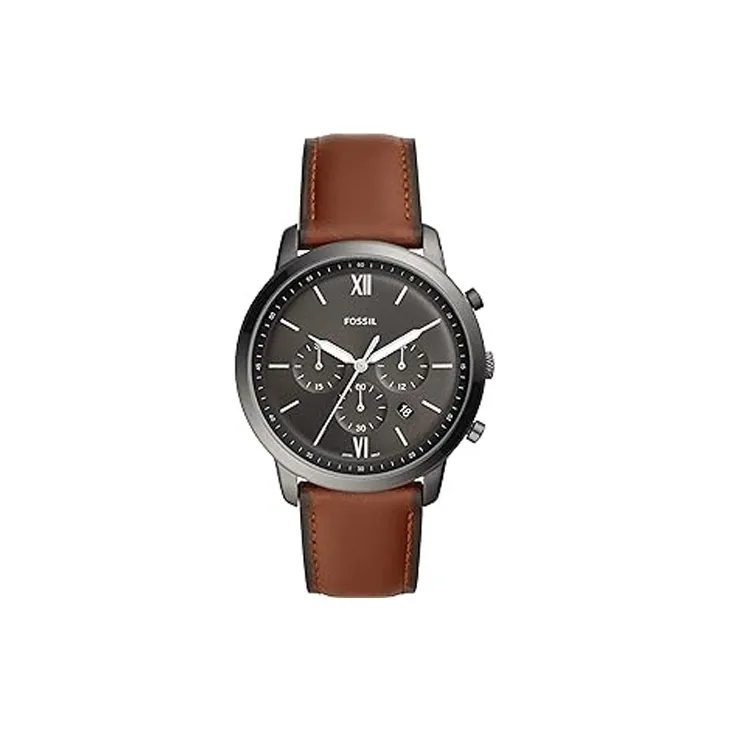 FOSSIL Noytra Collection Мужские часы Кварцевый механизм Кожаный ремешок 44 мм Черный циферблат