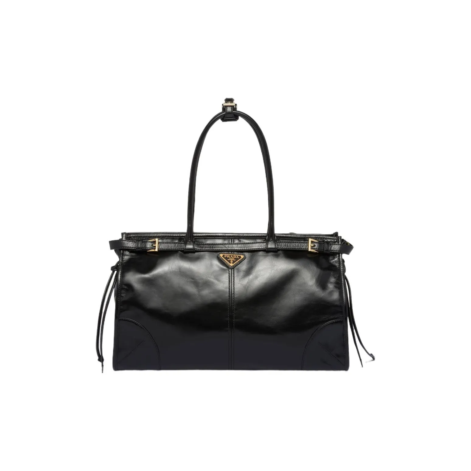 PRADA Leather Handbag Shoulder Bag Large Size Women's Black