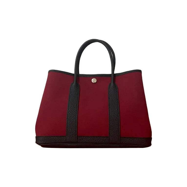 HERMES Garden Party Canvas Garden Bag, Canvas Bag, Handbag Unisex Gemstone Red & Bubble Gum Pink & Indigo