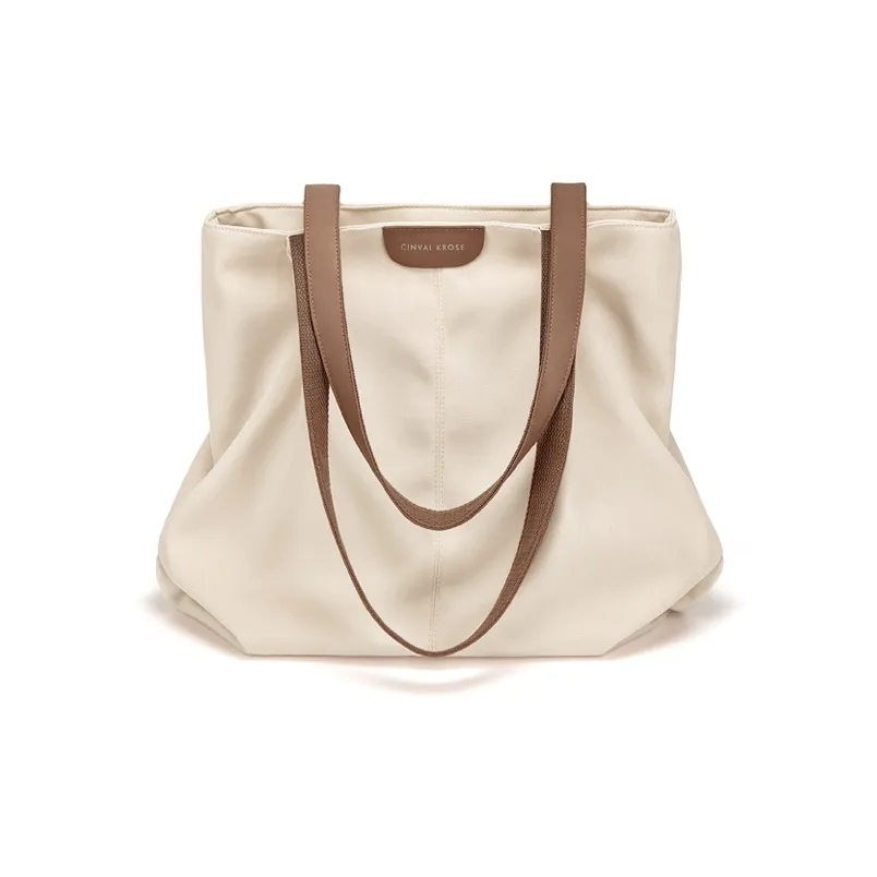 CinvaiKrose Холщовая ткань Сумка Плечевая сумка Сумка-тоут Сумка для покупок Большая женская Экрю черный