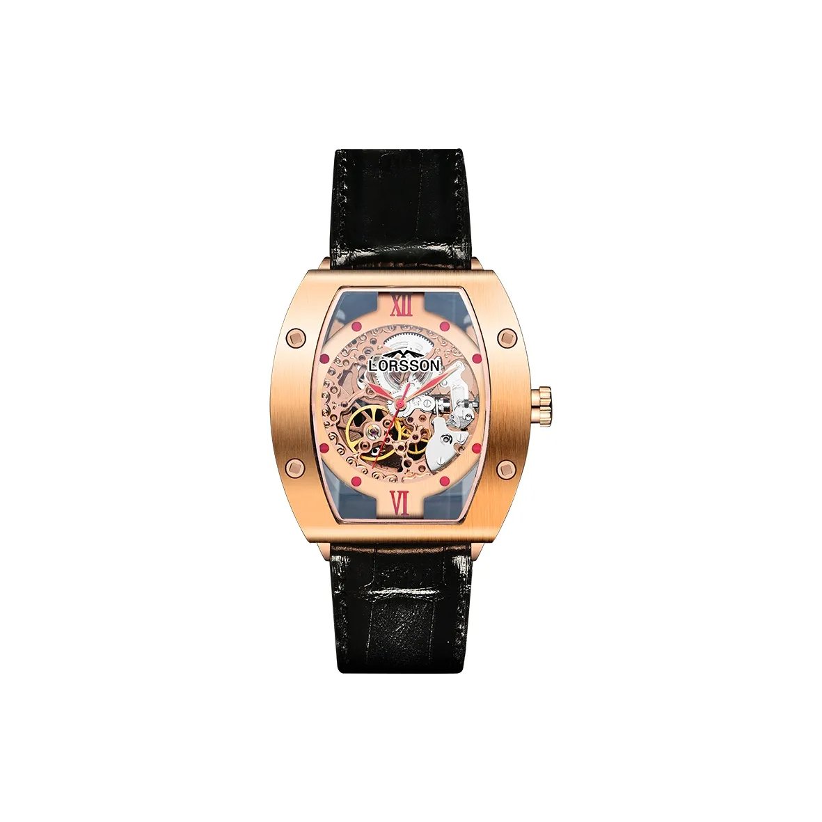LORSSON Automatic Mechanical Movement Men's Watches Watch 44*38mm Gold Dial Stainless Steel Case Genuine Leather Strap
