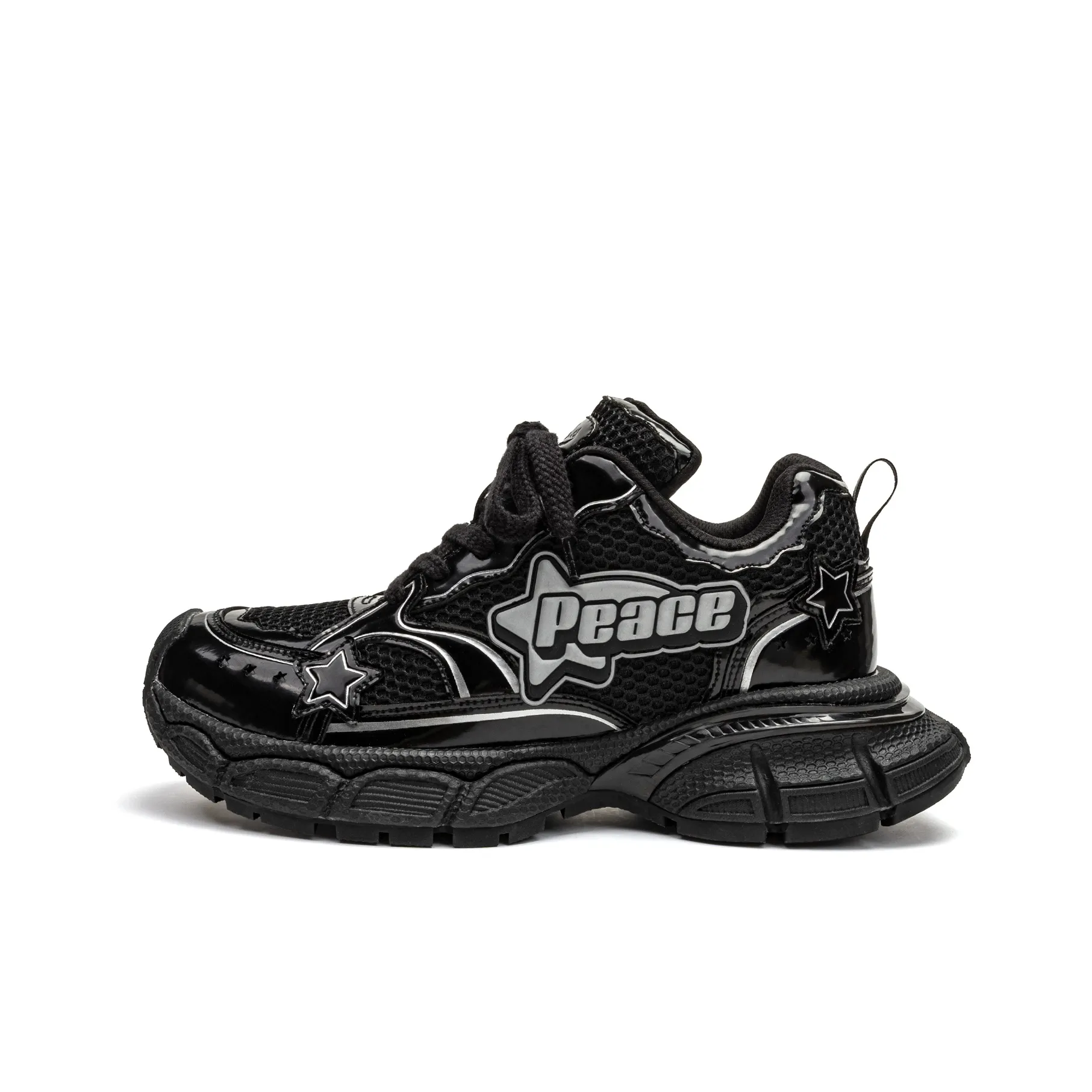 Youthloser Peace Star Low Top Chunky Sneakers Unisex Black