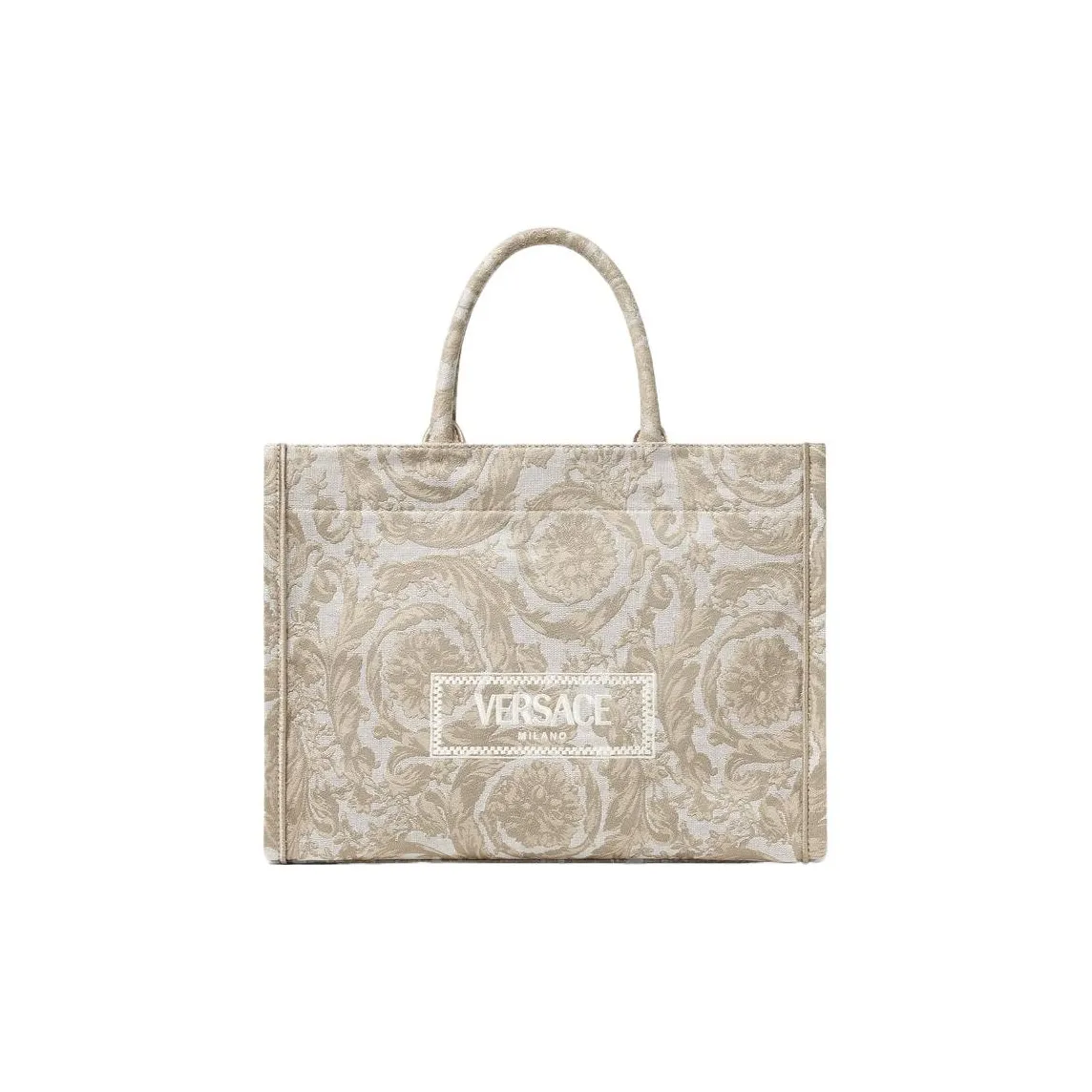 VERSACE Barocco Polyamide With Cotton And Cow Leather Tote Bag Shopping Bag Handbag Regular Women's Beige Patch Print