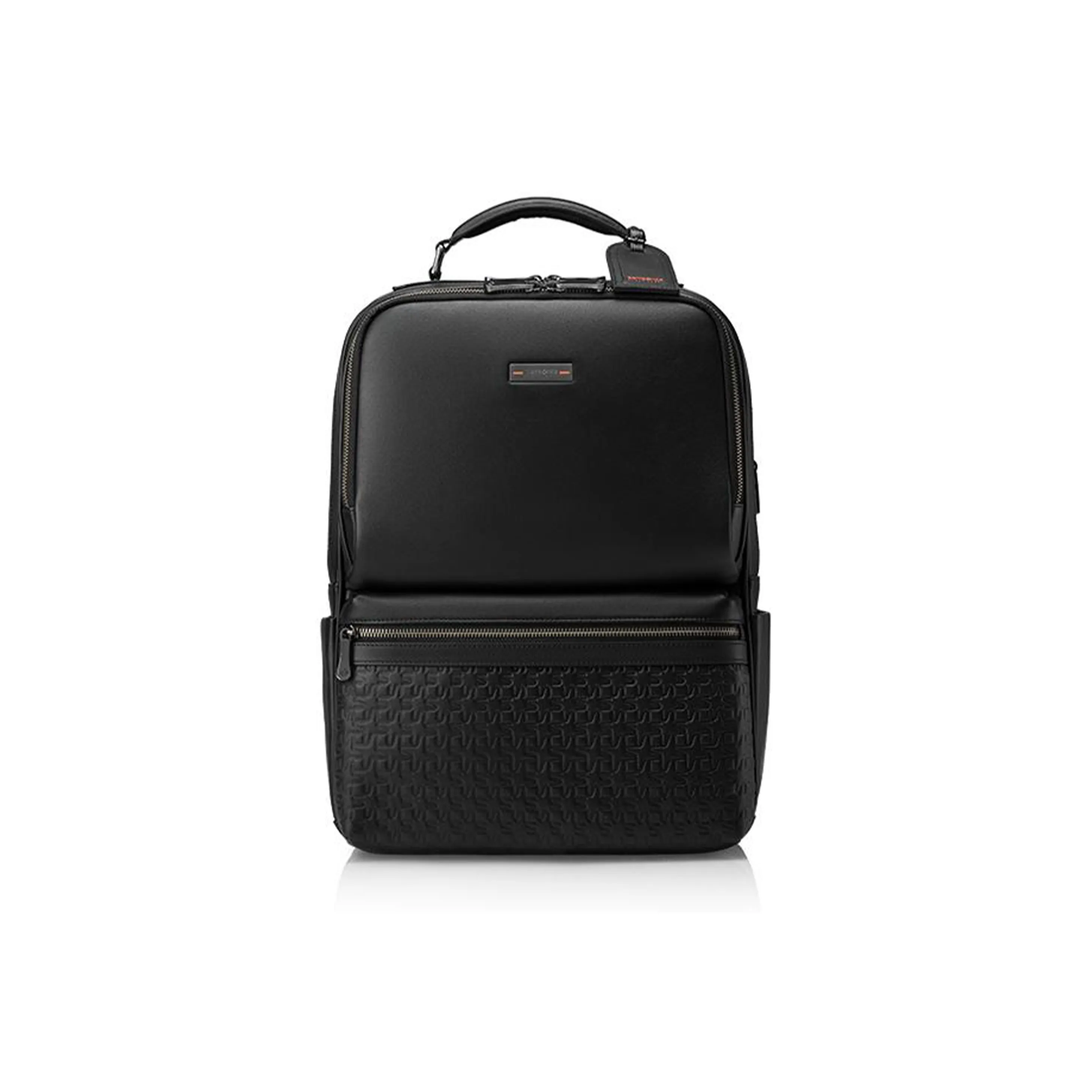 SAMSONITE Fabric Cow Leather Patchwork With Microfiber Synthetic Leather Travel Backpack Regular Men's Black