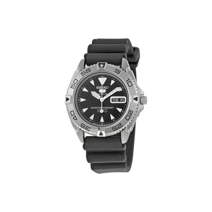 SEIKO Автоматический Механический Механизм Резиновый Ремешок Часы Мужские Черный Циферблат