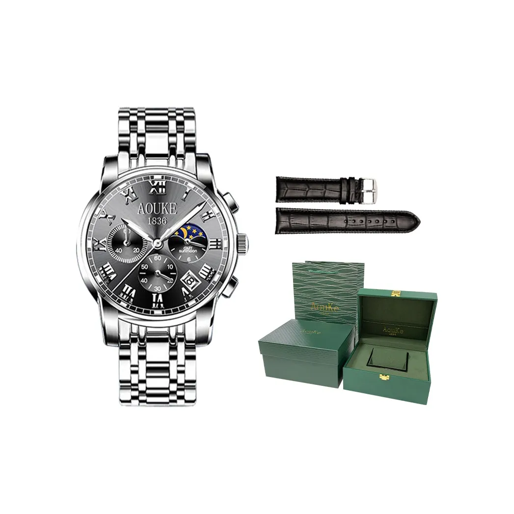 AOUKE Кварцевый механизм ремешок из нержавеющей стали черный циферблат мужские часы