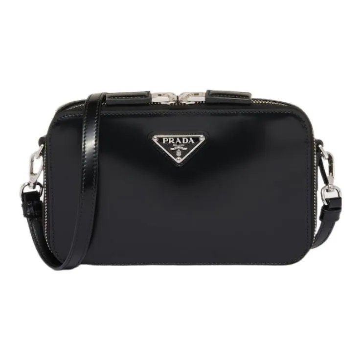 PRADA Brique Brushed Leather Shoulder Bag Crossbody Bag Regular Men's Black