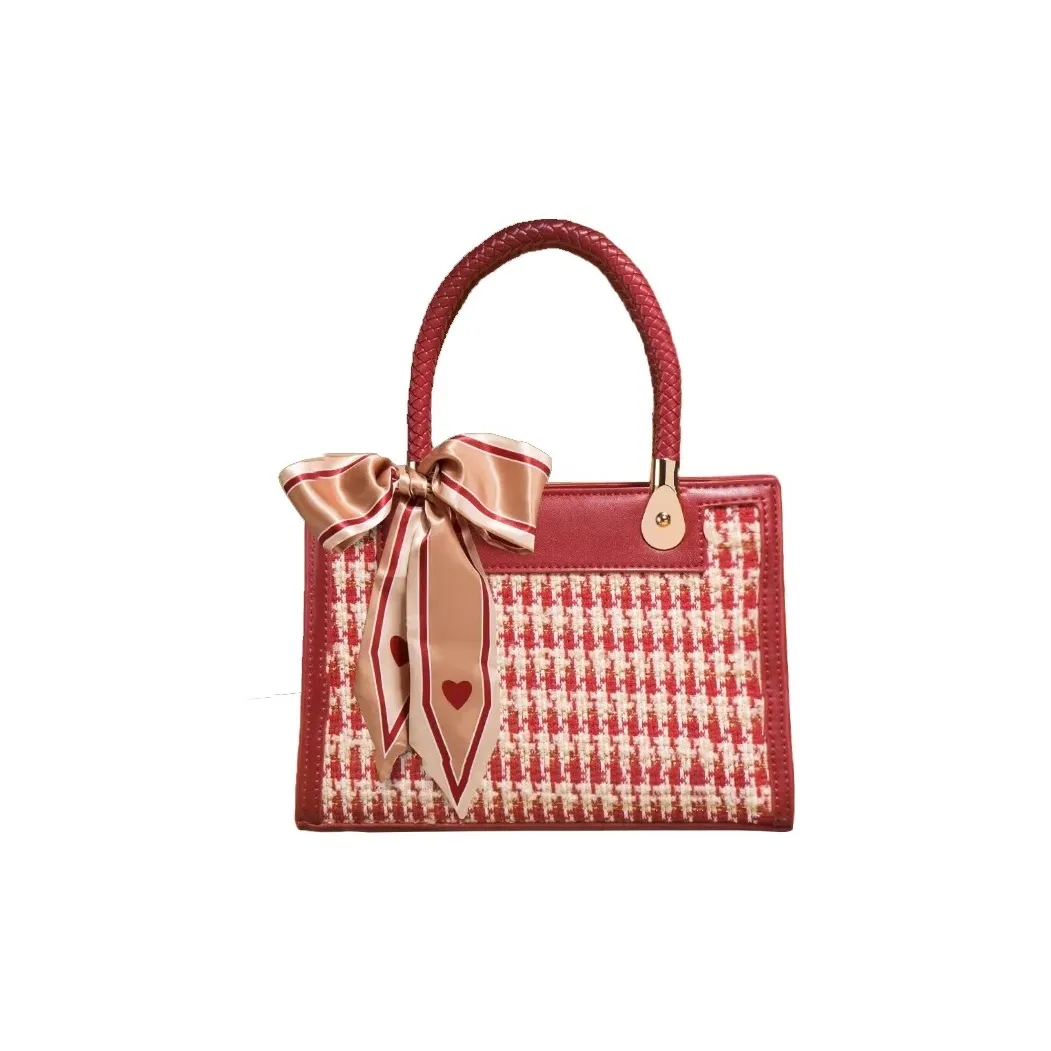 Worm's Home ПУ (полиуретан) Материал Невеста Сумка Свадебная Сумка Сумка для мамы Сумка через плечо Ручная сумка Сумка через плечо Обычная Женская Красная Гусиная лапка