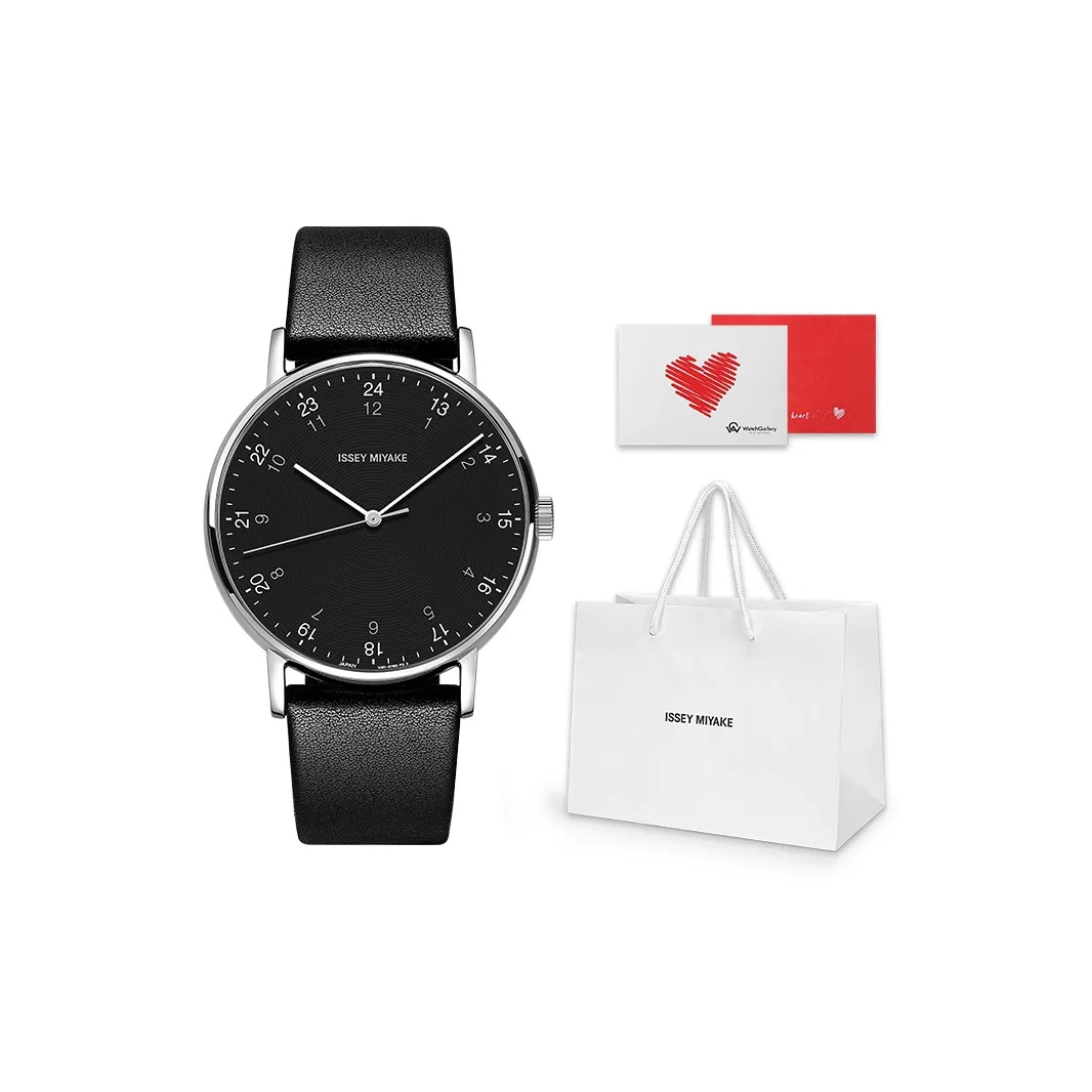 ISSEY MIYAKE Кварцевый механизм кожаный ремешок часы унисекс черный циферблат модель NYAJ002Y