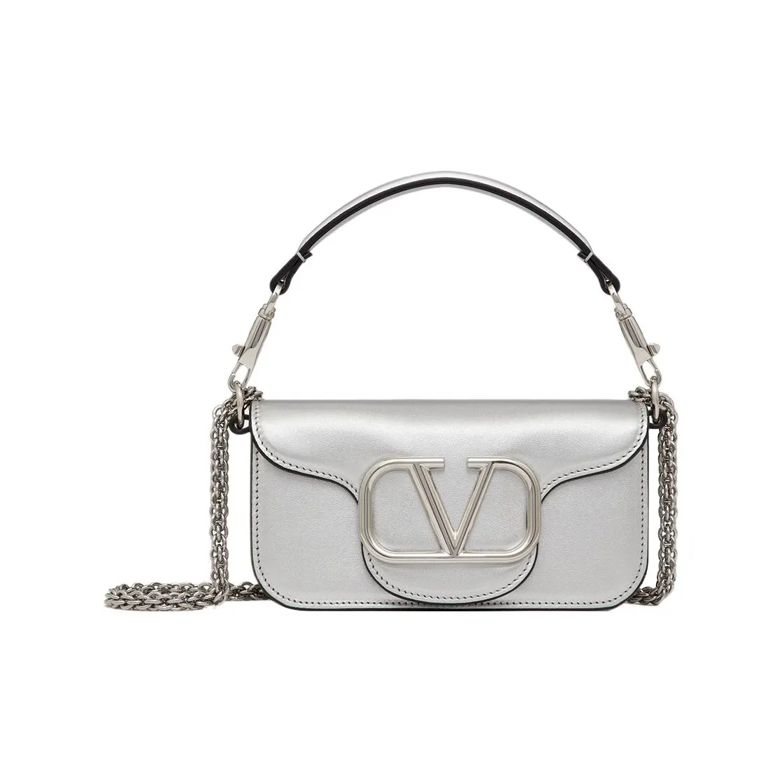 Valentino Locò Calfskin Shoulder Bag Crossbody Bag Handbag Mini Women's Silver