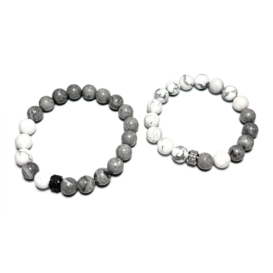 MOUNTAINS AND MANS Камень с картой Белый Бирюзовый Браслет из бусин удачи Унисекс