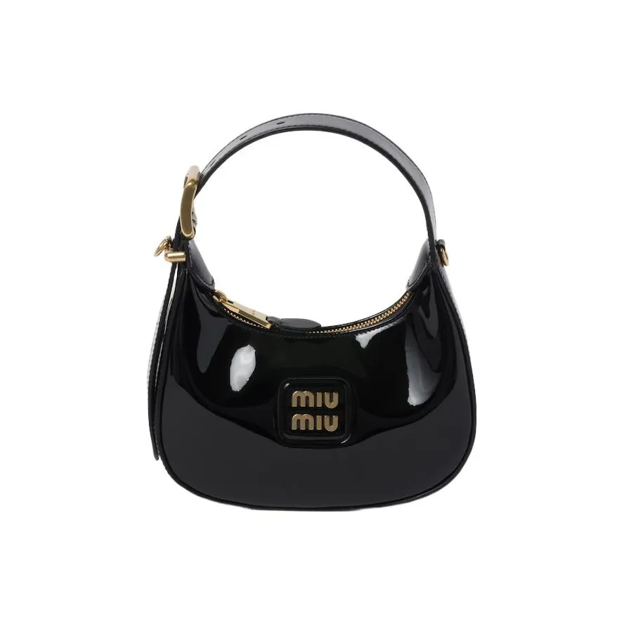 MIU MIU Patent Leather Crescent Bag, Hobo Bag, Shoulder Bag, Crossbody Handbag Women's Black