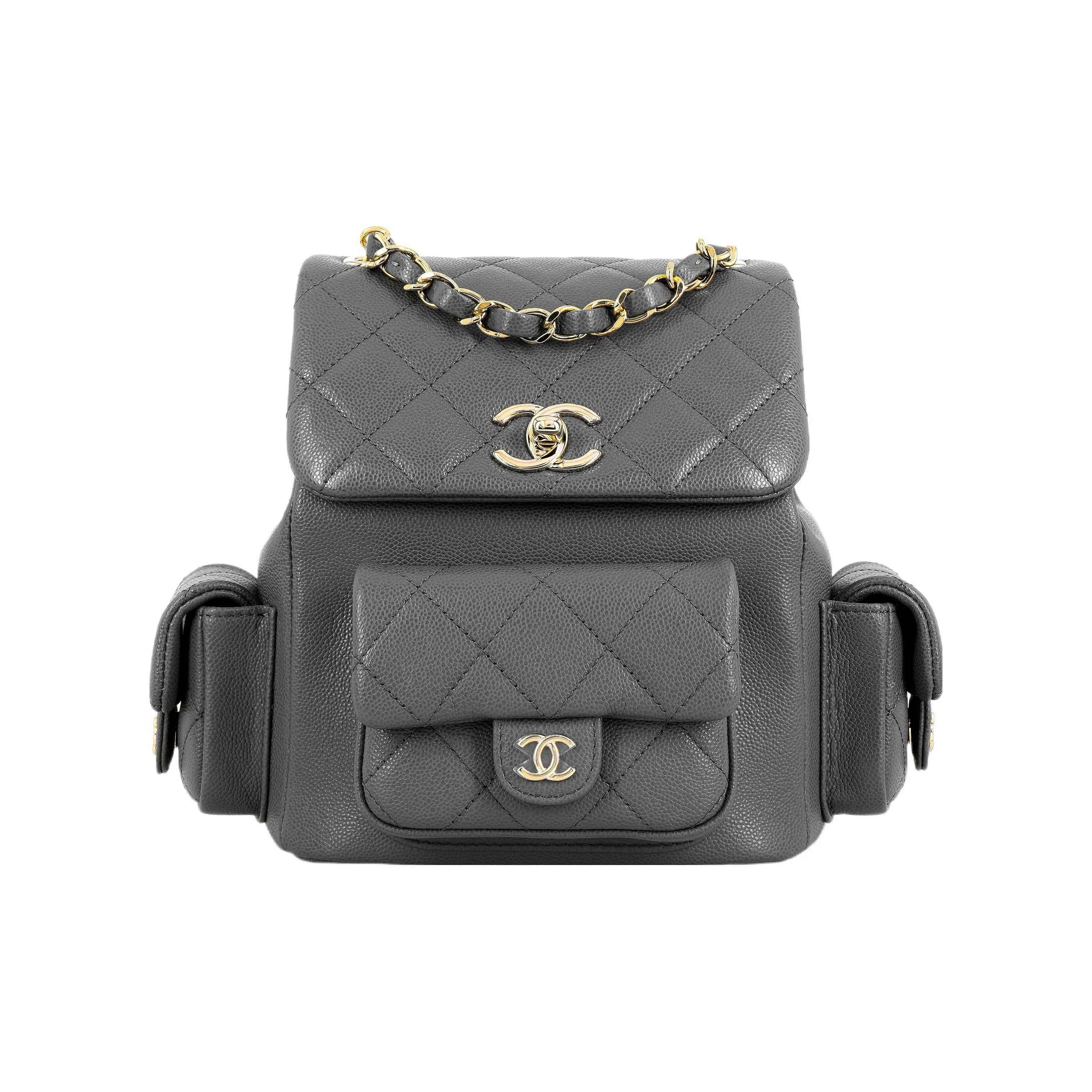 CHANEL Grain Cow Leather Backpack Tubas Women's Dark Gray