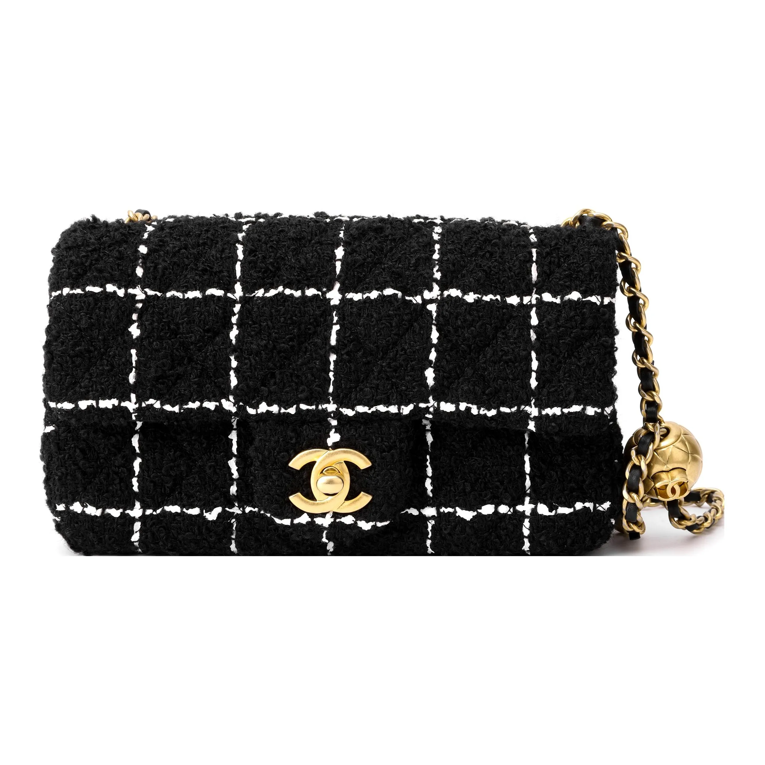 CHANEL Classic Flap CF Soft Woolen Tweed Chain Bag, Flap Bag, Shoulder Bag, Crossbody Bag Mini Women's Black