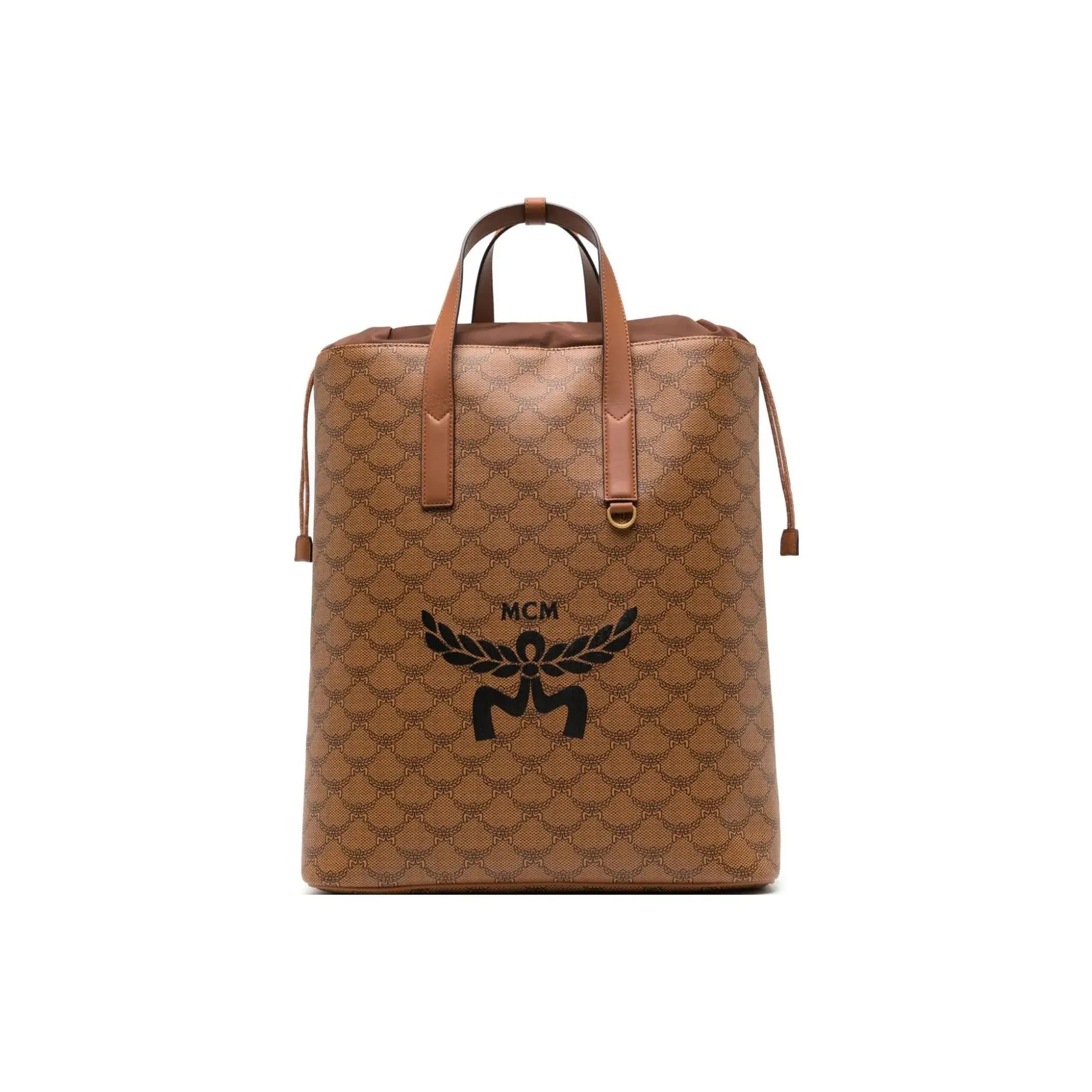 MCM Canvas With Leather Backpack Medium Size Men's Cognac Brandy Brown & Black