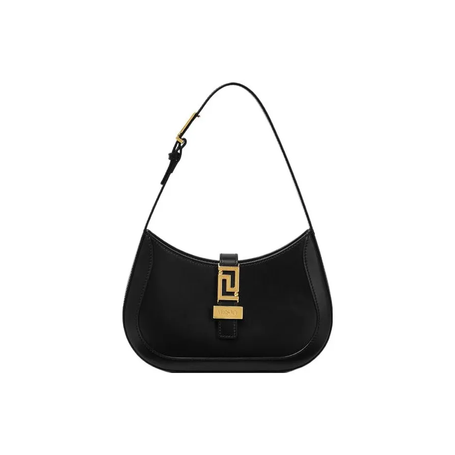 VERSACE Greca Goddess Cow Leather Handbag, Shoulder Bag Trumpets Women's Black