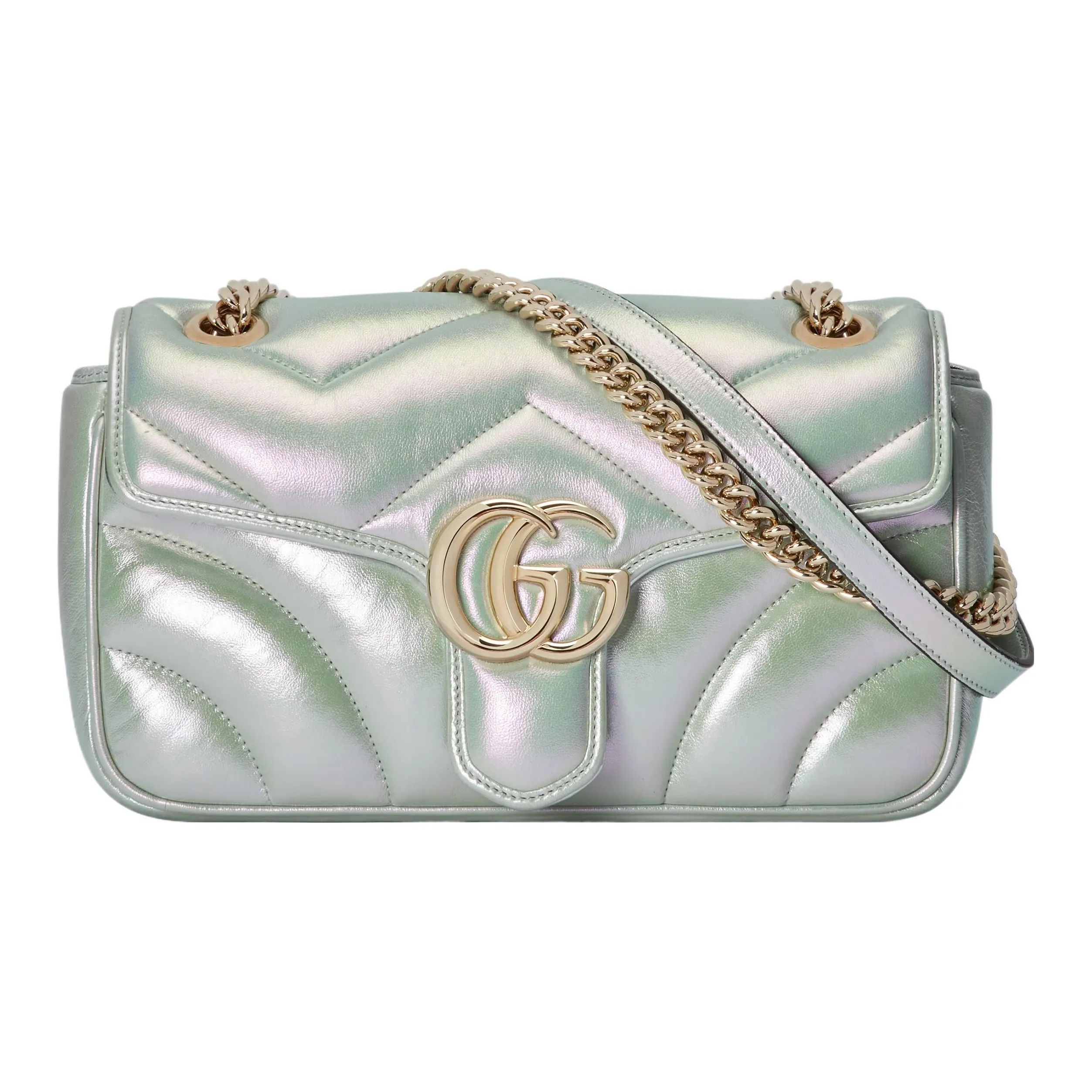 GUCCI GG Marmont Quilted Leather Crossbody Bag, Shoulder Bag Women's Rainbow Green