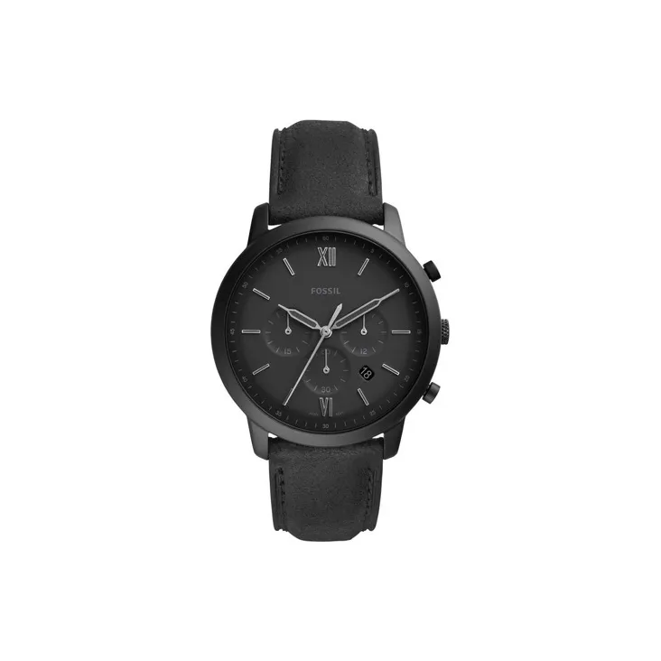 FOSSIL Noytra Collection Мужские часы Кварцевый механизм Кожаный ремешок 44 мм Черный циферблат