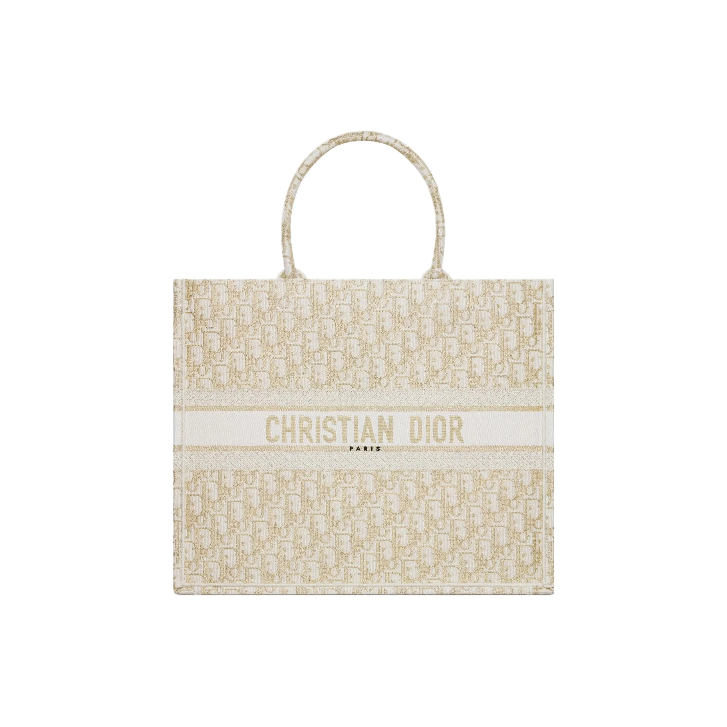 DIOR BookTote Embroidery Tote Bag Shopping Bag Handbag Large Size Women's White & Gold
