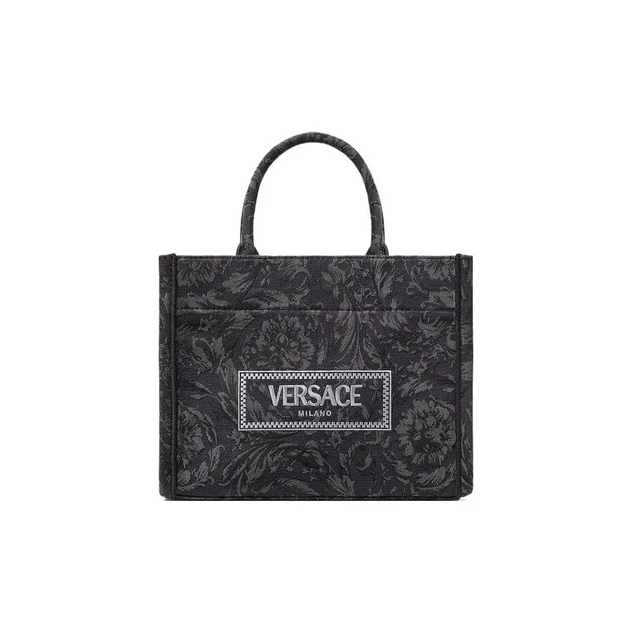 VERSACE Barocco Canvas Tote Bag Shopping Bag Handbag Small Size Women's Black